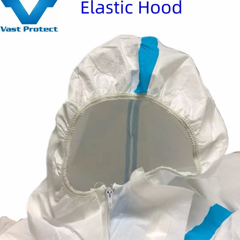 Breathable Disposable White Blue Strip Micro Film Suit Without Boots-Cover