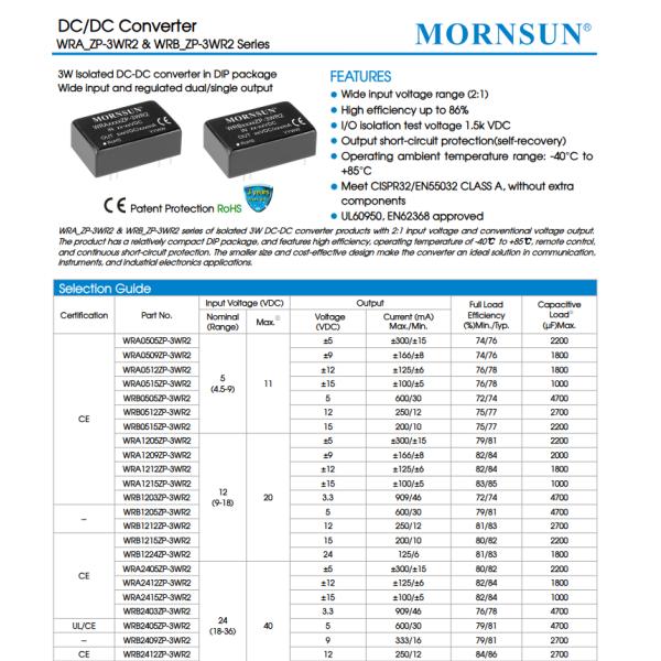 WRB0505ZP-3WR2 Isolated Module DC Converter 1 Output 5V 600mA 4.5V - 9V Input