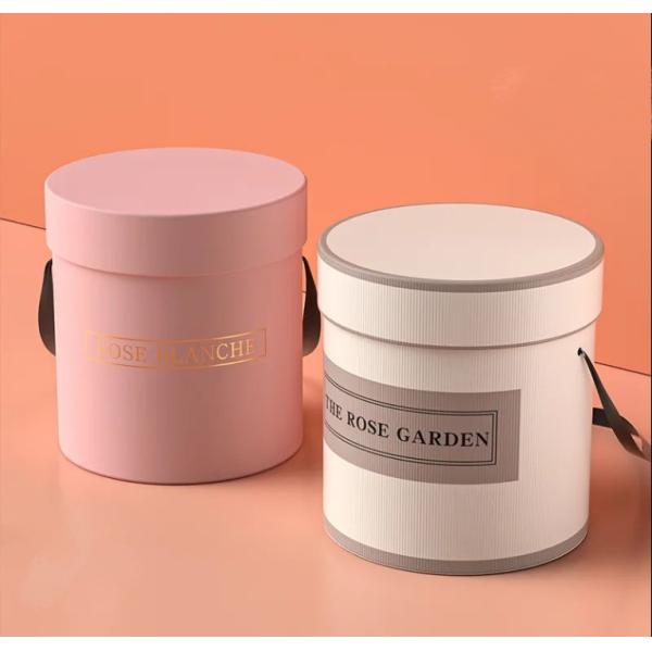 Custom Luxury Round Flower Packaging Box Ribbon Handle Cylinder Rose Box