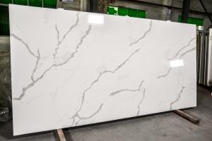 Buy cheap 2cm Crystal White Calacatta Artificial Quartz Stone Slab 6 Mohs Hardness product
