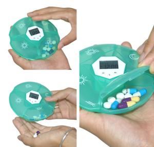 Buy cheap High quality mini round plastic digital pill box travel capsule storage case medication reminder alarm reminding timer product