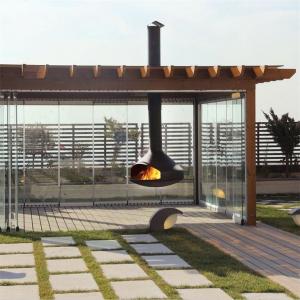 China Black Wood Burning Outdoor Heating Steel Fire Pit Suspended Hanging Fireplace on sale