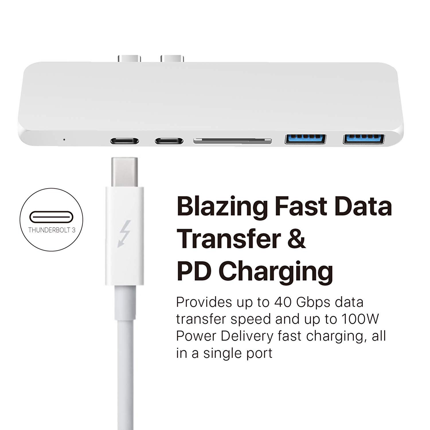 7-in-1 USB C Hub for 2016/2017/2018 MacBook Pro 13” and 15”,USB C Adapter with 40Gbs Thunderbolt 3,4k @30Hz