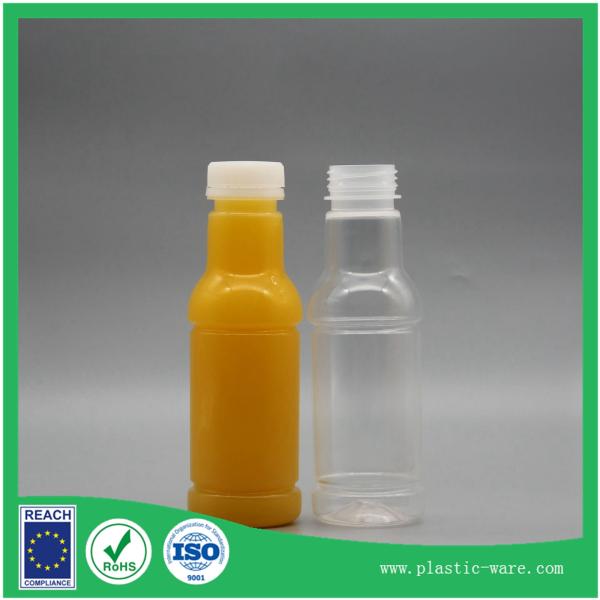 Quality 300 ml PP juce plastic bottle with lid in 38 open clear plastic juice bottles round bottles for sale