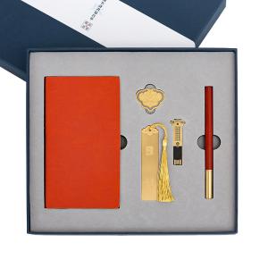 China Classical Sandalwood Business Stationery Set Bookmark Notebook Craft Pen U Disk on sale