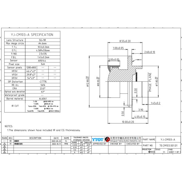Driver Fatigue Monitoring System AR0144 5G 1IR EFL4.589mm DMS Lens DFOV54° for Driver Safety