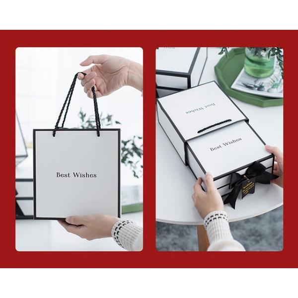 Rigid White Magnetic Cardboard Gift Boxes With Black Rim And Ribbon Bow