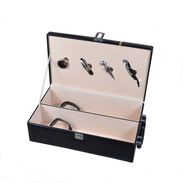 Matt Finish Wooden Wine Box Customized Diamond Pattern PU Leather