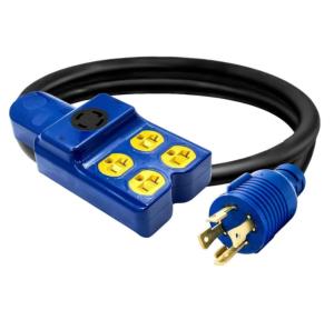 China 5 in 1 Generator Adapter Extension Cord NEMA L14-30P to Four 5-20R / 5-15R & L14-30R 30A 250V RV Power Adapter on sale
