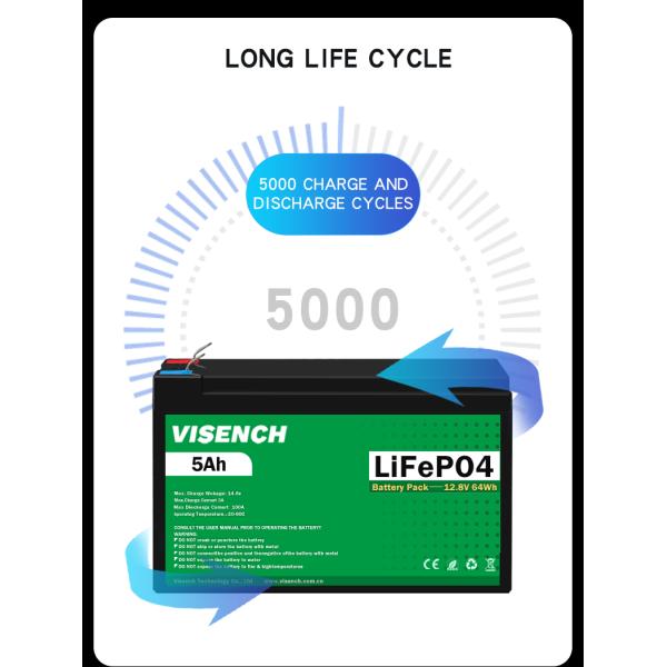 Visench Direct factory high quality 12v 5ah Deep 6000 Cycles Solar Lifepo4 lithium battery 12v deep cycle battery