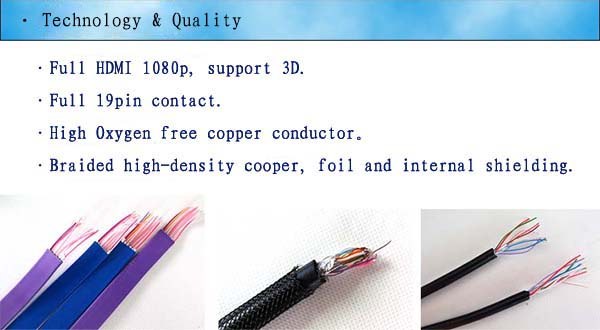 2016P Flat HDMI Cable with metal shell 24k gold Plated connector with red and purple