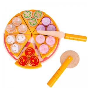 China Food Cooking Simulation Wooden Pizza Toy Fruit Vegetable With Tableware on sale