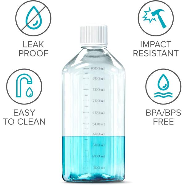 Scientific 125 Ml Plastic Reagent Bottle 6-Pack Laboratory Chemical Storage - Clear Graduated Square Polycarbonate