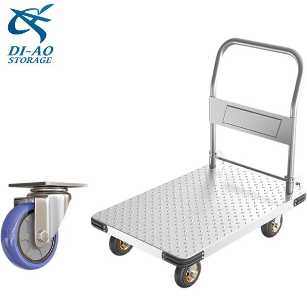 Platform Steel Trolley Folding Flat Warehouse Moving Cart Folding Weight Capacity Folding Dolly Luggage Trolley Flatbed