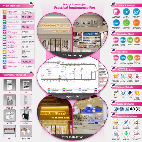 13-ZMeS001, Zhenmei Series Beauty Store in Macheng featuring 16 Main Fixtures within 138 Sqm and Approx. $6,345 Budget