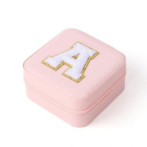 China Portable Small Pu Leather Beaded Velvet Pink Jewelry Storage Box on sale