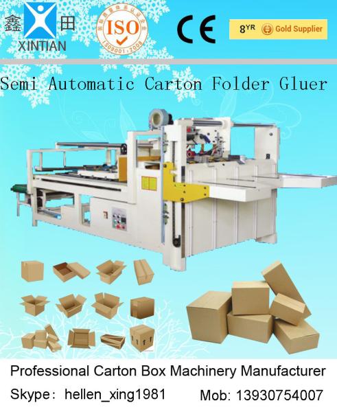 Quality Semi-Auto Carton Folder Gluer Machine With Two Small Conveyer , Electric Control for sale