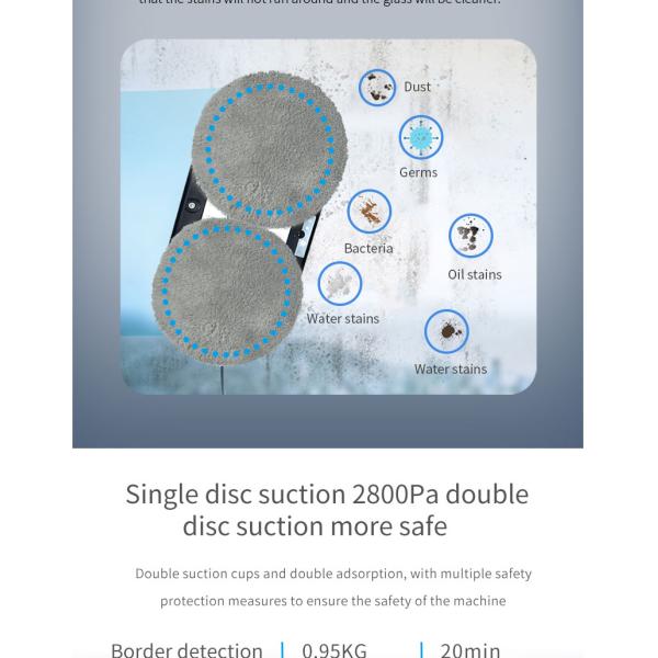 Ultrathin Window Cleaning Robot with Water Spray and Glass Wiper Noise 65dB Household