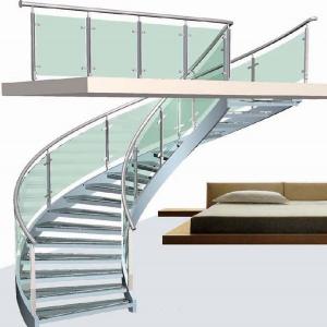 Buy cheap Wrought Iron Interior Stair Railings Spiral Staircase Glass Curved Banister Handrail product