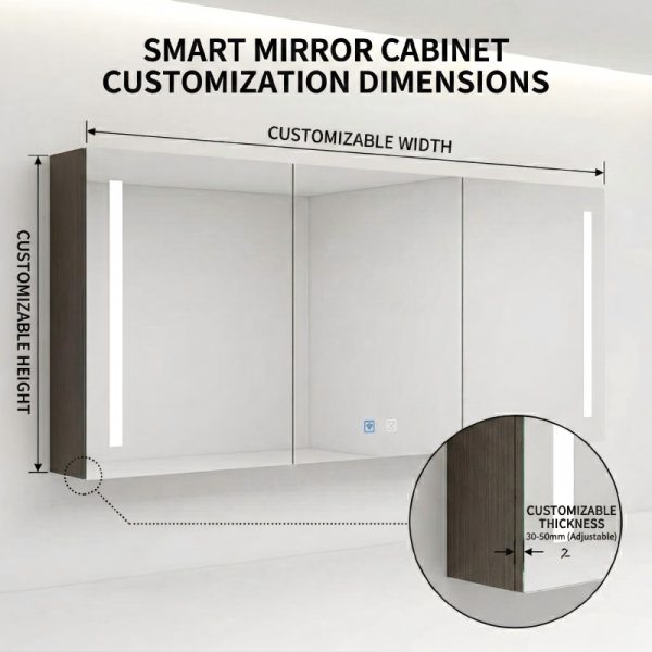 Kingstin LED Bathroom Mirror Cabinet with Lights, Defogger, 3 Colors, Outlet, Aluminum/Stainless Wall Mount Medicine Cabinet