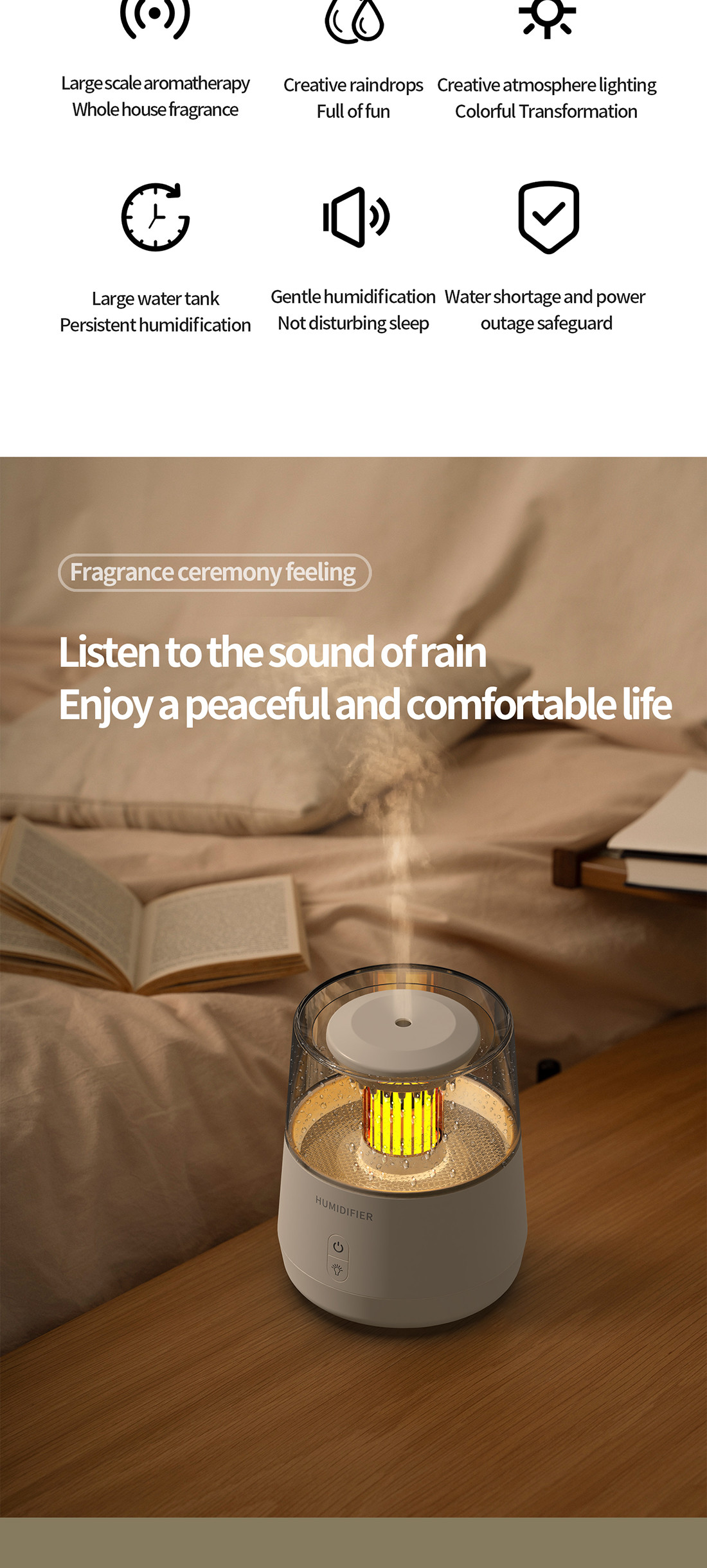 Simulation Raindrop Aromatherapy Humidifier 320ml Capacity DC 5V For Home