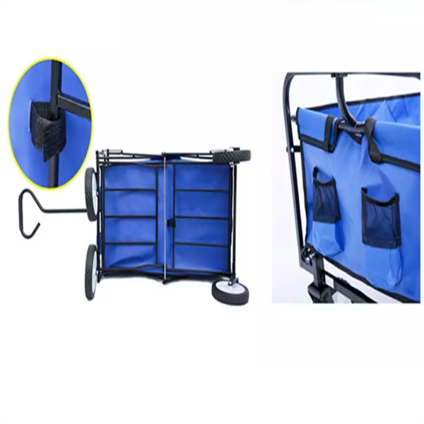 Portable Blue Collapsible Wagon Hiking Heavy Duty Folding Wagon Four Wheel