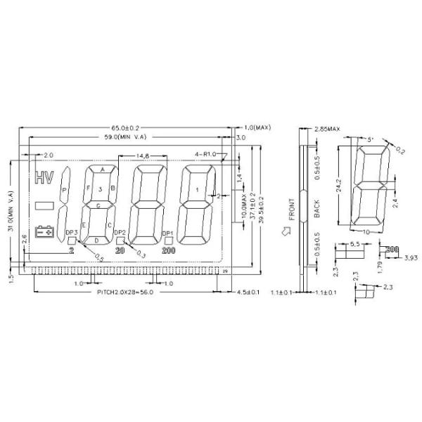 White 6 O′ Clock Segment LCD Display Panel 29 Pins Reflective LCD Display