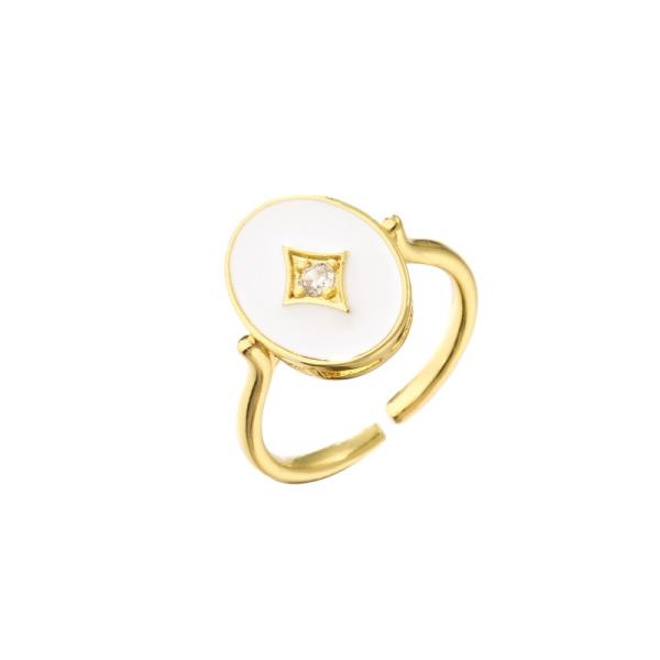 Oval Enamel Diamond Ring Insert Wedding Band Modern Geometric Engagement Rings 18k Gold Plating