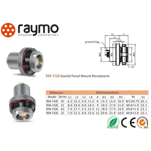 Amc Waterproof Metal Connector, RM-C Series,FG8 7pins Panel Socket Circular Connectors