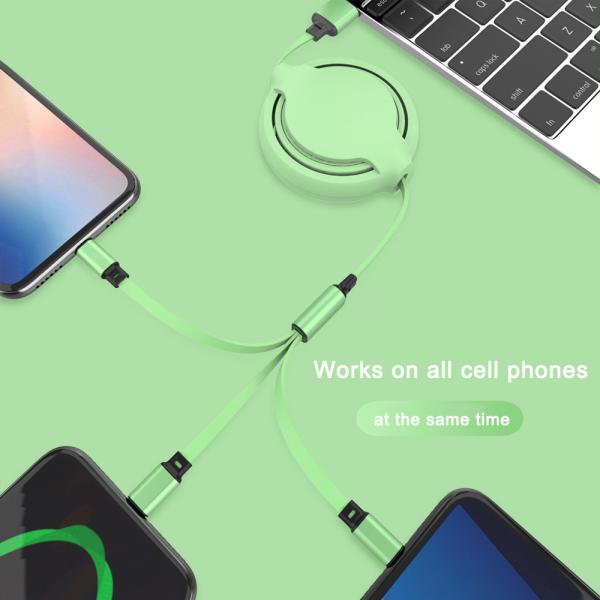 Multi Function Charging Cable in Purple Yellow Green Red 3 in 1 TPE for Mobile Phone