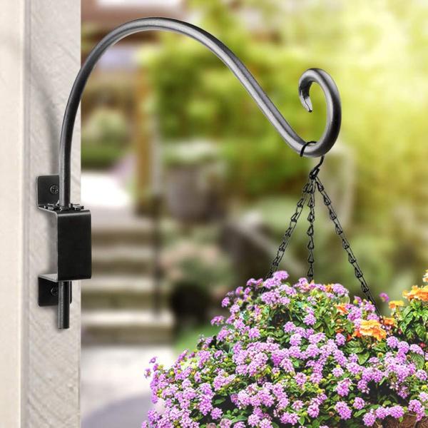Silver Hardware Included 12 Inches Swivel Plant Hangers Outdoor 2 Pack Black Iron Plant Hanging Hook Bracket
