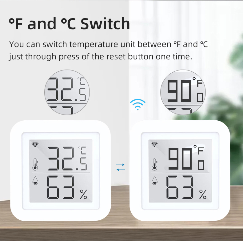 5V1A LCD Tuya Wifi Thermometer Temperature And Humidity Monitor Wifi 2.4GHz