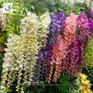 China UVG 110cm faux floral arrangements long shoot wisteria silk flowers for wedding decoration WIS016 on sale