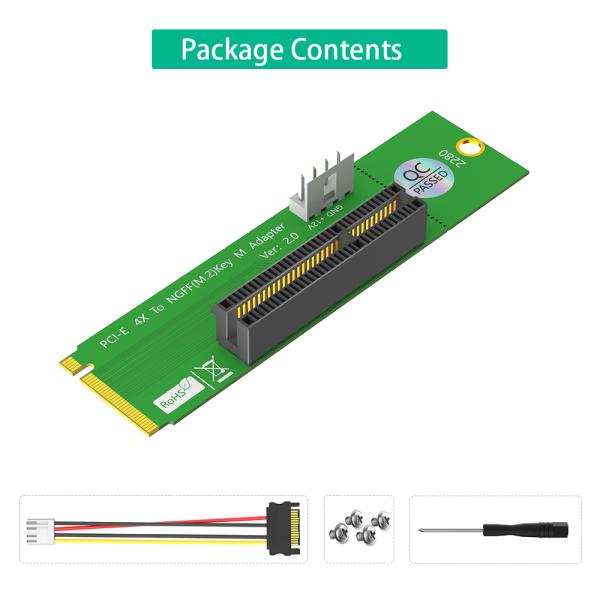 PCIe 1X to M.2 Key M Adapter Card 22x80mm for 2260/2280 SSD