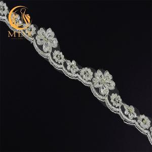 China OEM Knitted Custom 3D Flower Lace Trim Embroidery Soft Mesh With Beads on sale