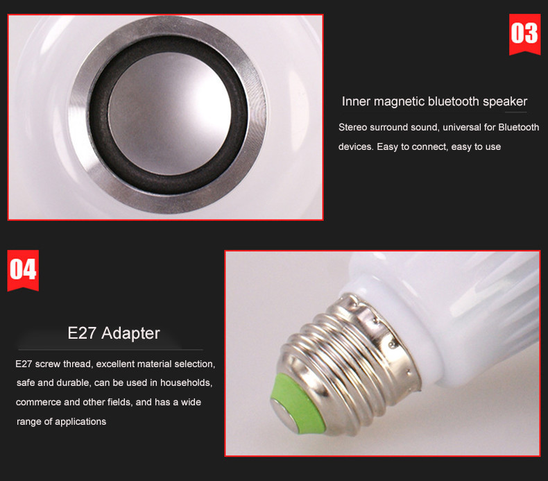 RGBW E27 Adapter Bluetooth Speaker Bulb Remote Control SMD5730