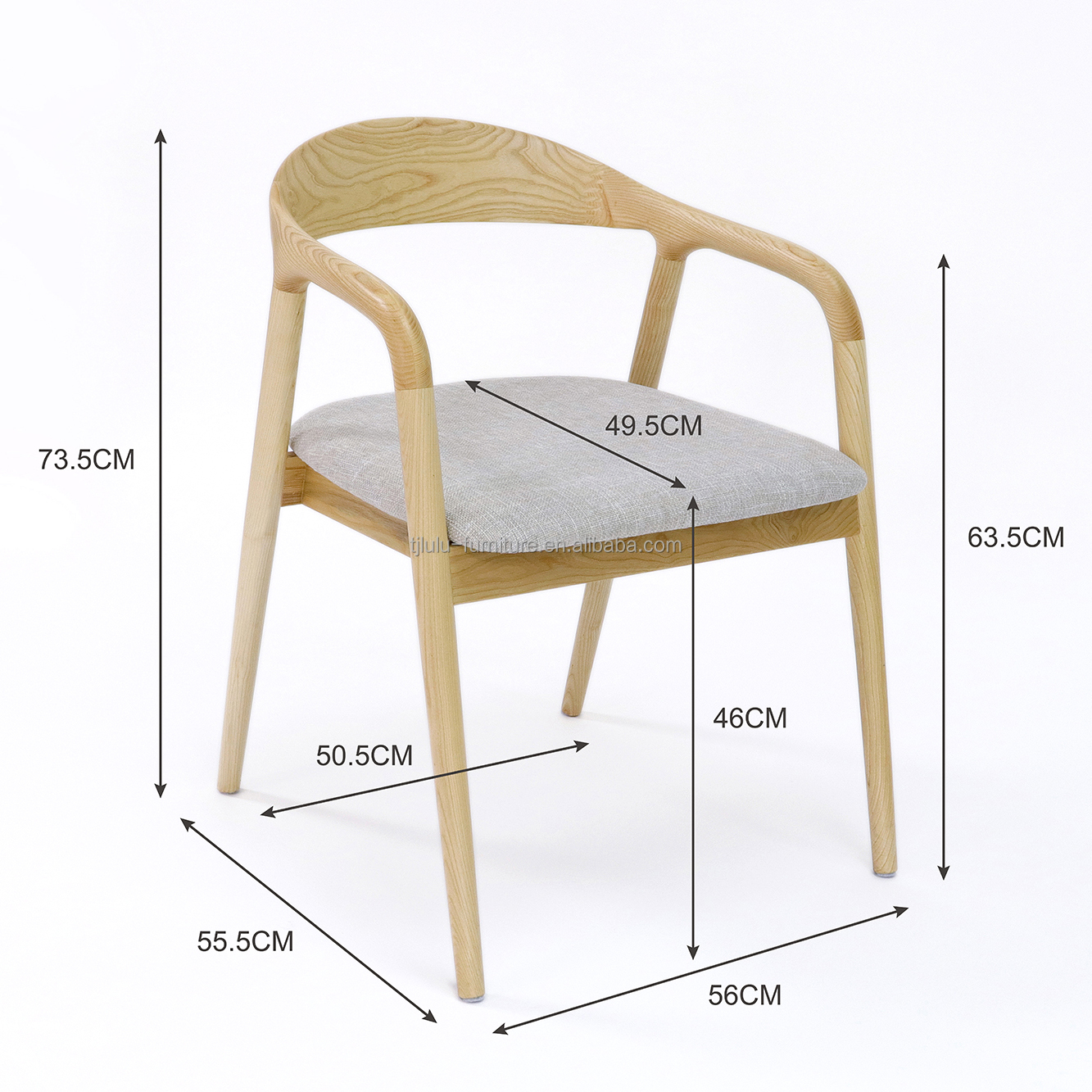 Simple Wooden Armchair Fabric Lounge Restaurant Nordic Wooden Dining Coffee Tea Leisure Chairs Solid Wood Dining Chair OEM/ODM
