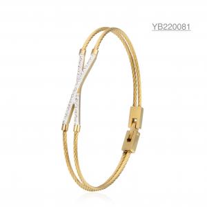 Buy cheap Luxury X Letter Rhinestone Double Rope Bracelet 14 Karat Stainless Steel Bracelets product