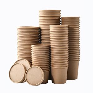 China Recyclable Durable Kraft Paper Packaging Soup Cup With Lid Stackable on sale