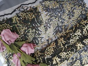 China 125CM Party Black Embroidered Sequin Mesh Fabric on sale