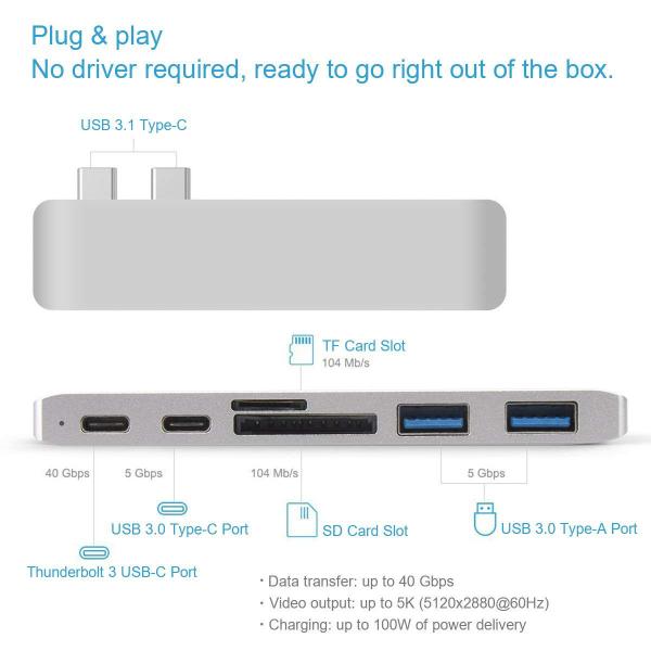 Quality 7 in 1 Dual Type-C Docking Station Thunderbolt 3 Hub for 2016/2017 MacBook Pro with 100W Power Delivery USB-C Adapter for sale