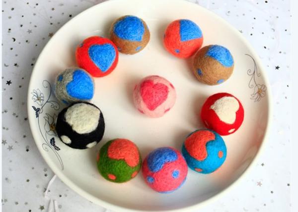 Quality Customized Mini Felt Balls , Circle Heart Pattern Coloured Felt Balls for sale