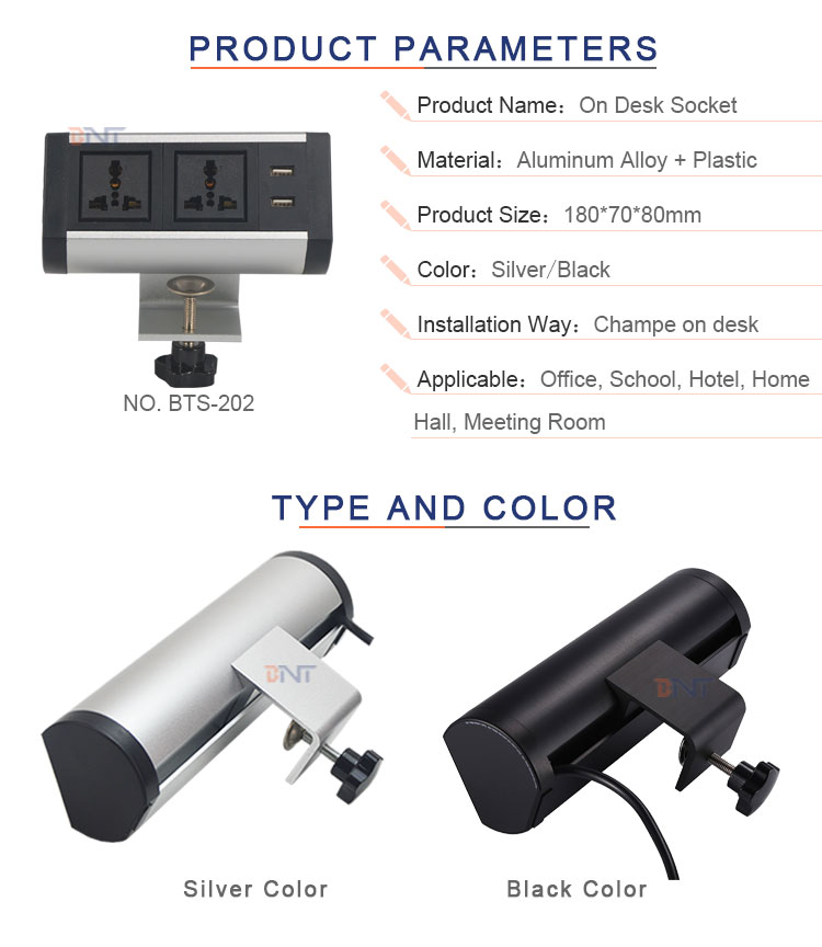 Without cutting on desk switch outlet clamp on table socket with usb