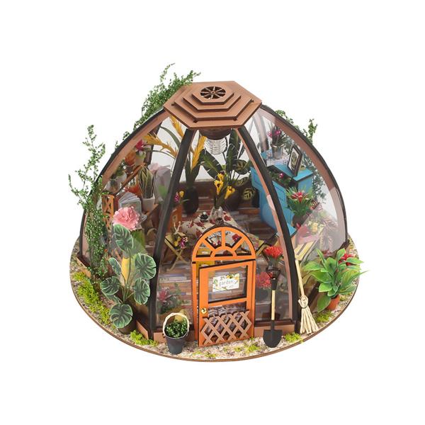 Quality Wooden DIY Miniature Dollhouse With Furniture Gardening Tool LED Light Battery for sale