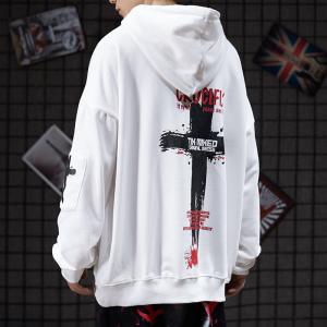 Abstinence BF Lazy Men Cool Hoodies Cross Print Sweatshirt