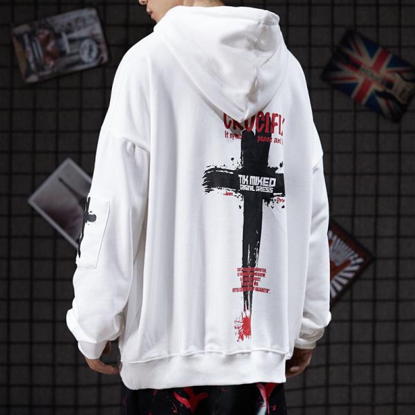 Quality Abstinence BF Lazy Men Cool Hoodies Cross Print Sweatshirt for sale