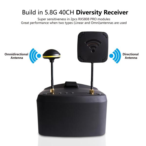 5.8G 40CH 5 Inch Drone FPV Goggles Video Headset HD DVR Diversity Receiver