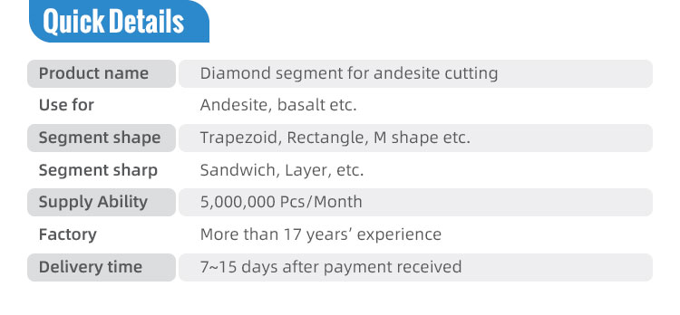 Sintered Diamond Segment for Indonesian Lava Stone Cutting High Frequency Brazed