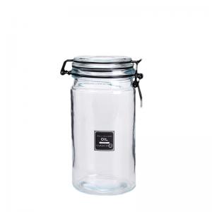 China 1L Empty Seasoning Containers  Transparent Kitchen Glass Jars With Black Lid on sale