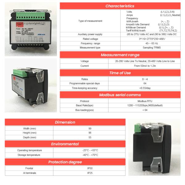 PM835 Three Phase Multifunction Power Meter Digital Panel Meter AC Wattmeter